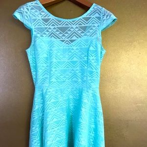 Aqua Blue Geometrical Lace Seeetheart Neckline Fit In Flared medium